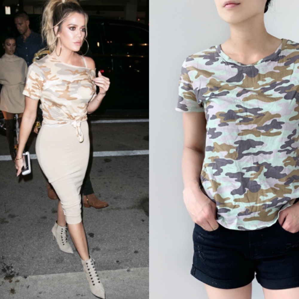 CAMO PINK CREW NECK TOP